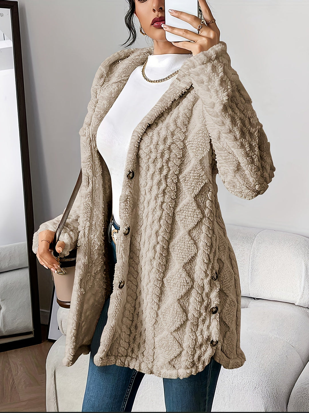 Adriana | Women's Coat with Hood and Button Closure