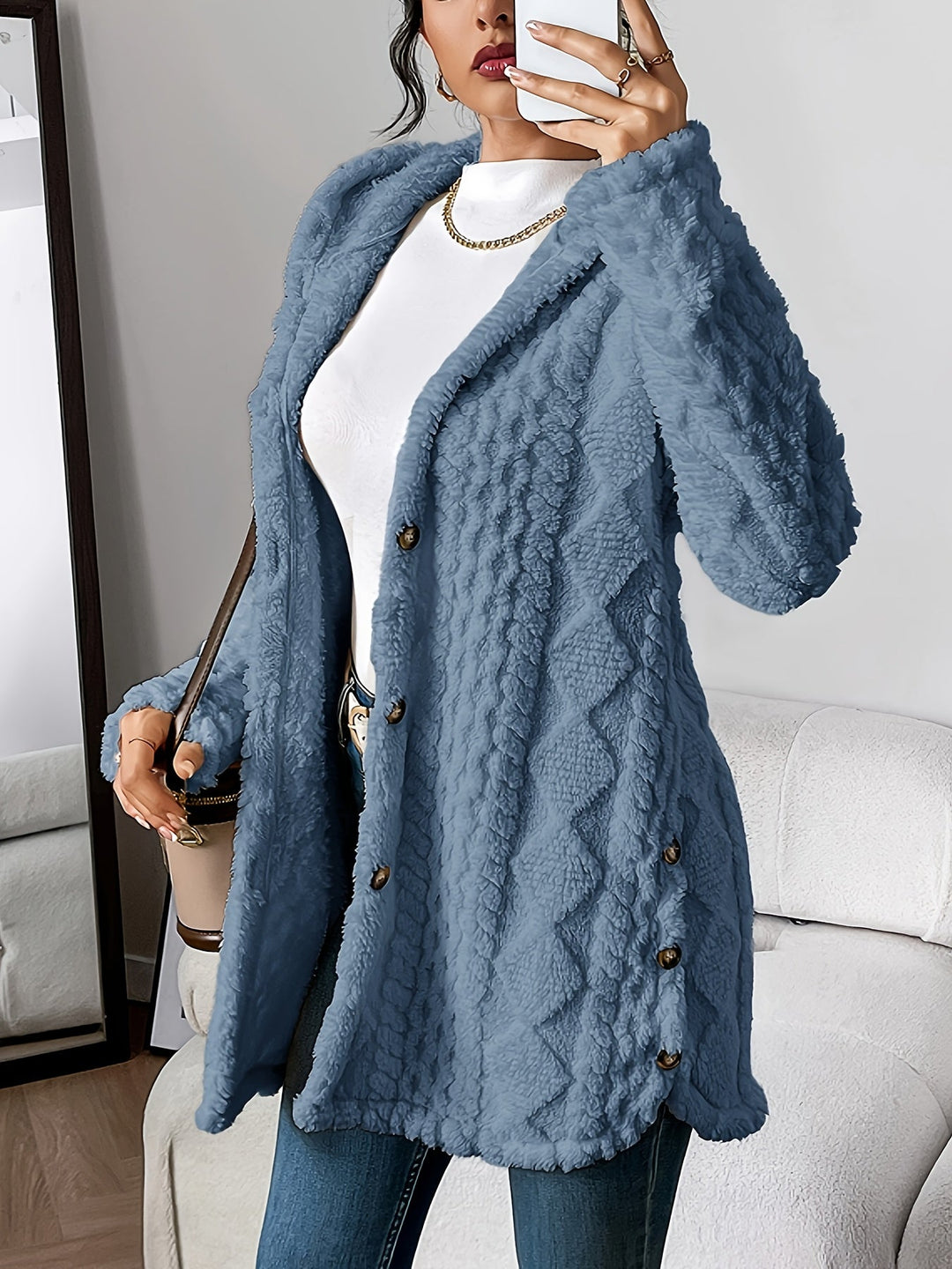 Adriana | Women's Coat with Hood and Button Closure