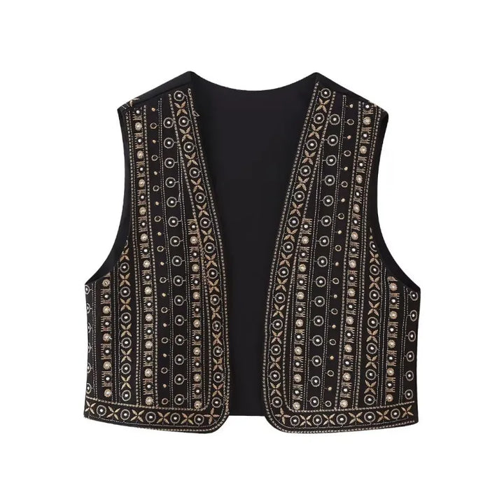 Celestia | Women's Vest with Open Front and Embroidery