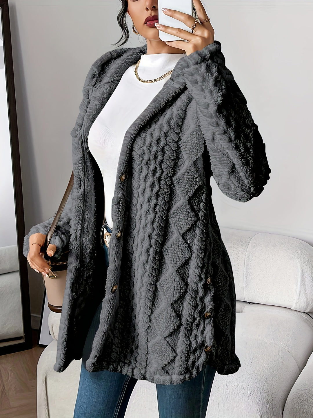Adriana | Women's Coat with Hood and Button Closure